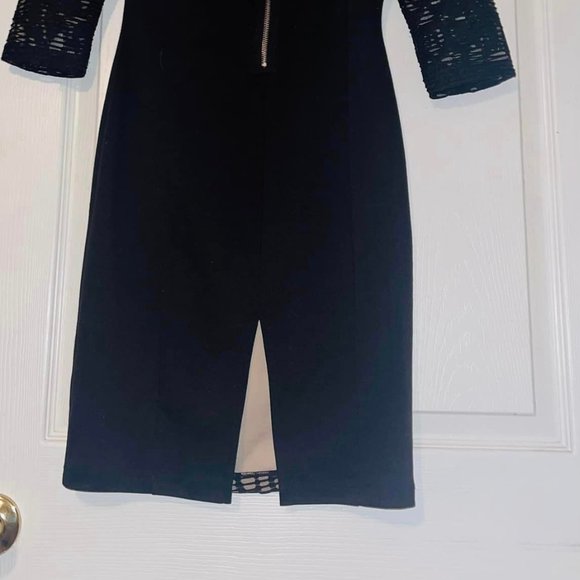 WOMENS size M~ BLACK LACE FAUX LEATHER INSERTS~ 3/4 SLEEVE~ BODYCON  .. - Picture 8 of 9